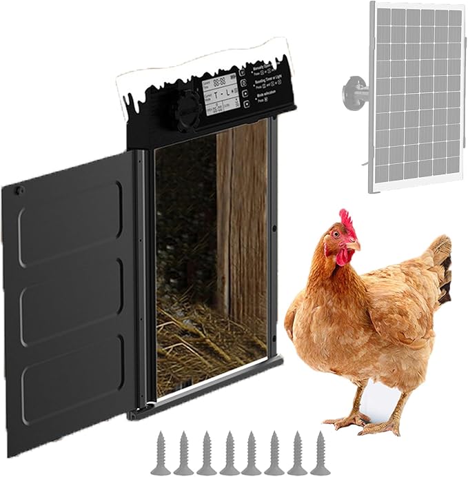Automatic Chicken Coop Door Solar Powered With Timer,Lcd Display Chicken Door With Light Sensor,4 Modes,Abnormal Alarm,Chicken House Door For Chicken, Duck, Goose, Poultry,Gear