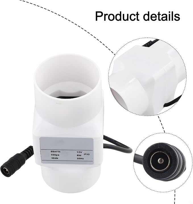 50Mm/60mm Inline Duct Ventilation Fan, 12V 6W Quiet Inline Exhaust Fan For Indoor Air Circulation, Chicken Coop Ventilation, For Solar Panel And Power Adapter Installations(White 50MM)