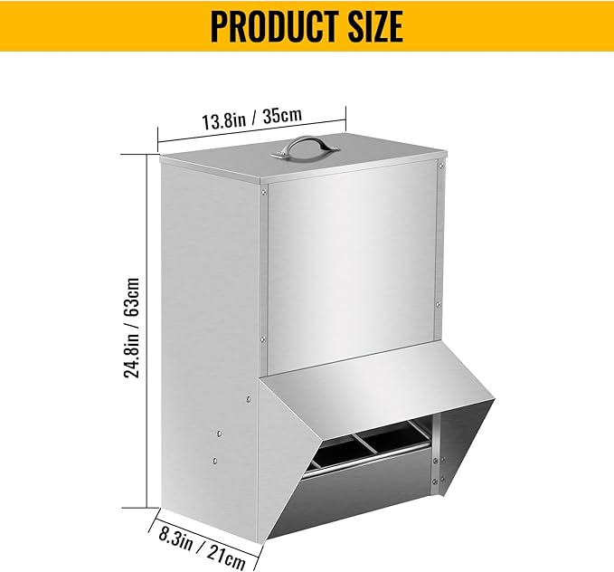 Galvanized Chicken Feeder 50Lbs Outdoor Waterproof Steel Feeder with Lid, No Waste Coop Food Dispenser for Chicken Haning or Stand