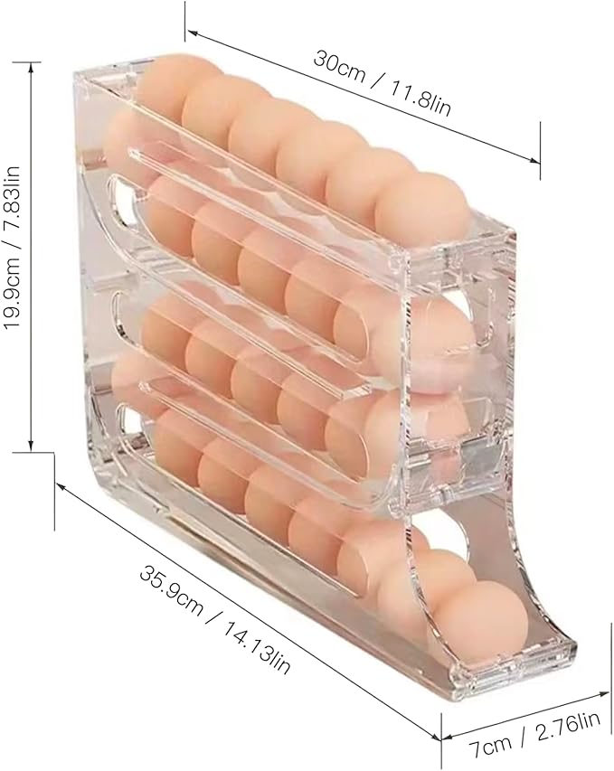 Automatic Rolling Egg Storage For Refrigerator, Fridge Organizer, Space Saving Refrigerator Egg Holder For Fridge ,Holds 28 Egg Storage，for Refrigerator,Kitchen,Cabinets,Tabl(transparent)