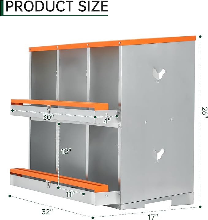 Garvee Nesting Boxes for Chickens, 6 Compartments Metal Chicken Nesting Box, Chicken Egg Laying Box with Large Vented Holes for Easy Egg Collection