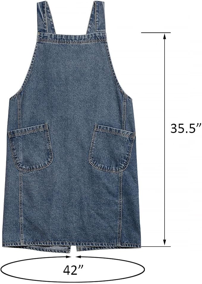 Denim Apron with Large Pockets for Cooking Kitchens, Gardening Aprons for Women Men, Bib Jean Apron for Arts Cafe Work (Style B, Deep Blue)