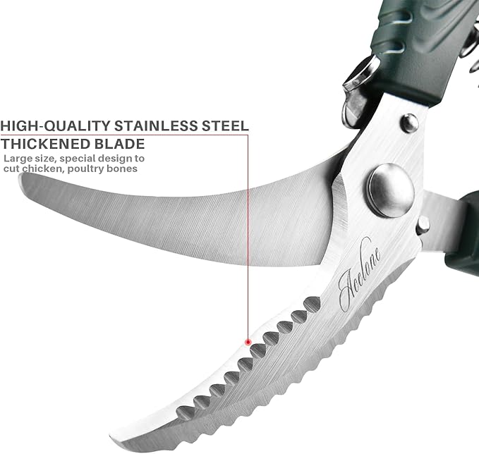 Acelone Poultry Shears - Heavy Duty Kitchen Chicken Shears With Anti-Slip Handle & Safety Lock - Poultry Scissors for Meat, Game, Chicken, Bone, Poultry & More - Spring Loaded.
