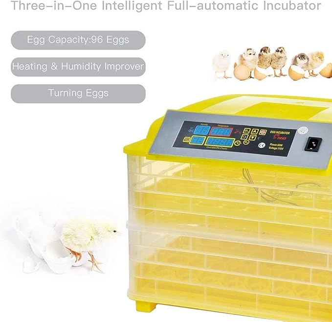 96 Egg Incubator Automatic Turning Digital Temperature Humidity Control for Chickens Ducks Birds Poultry Hatcher