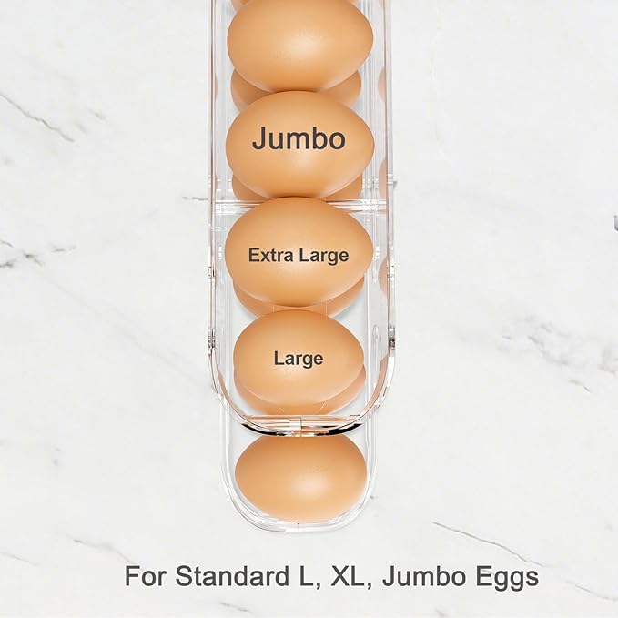 Sotfamily Egg Holder for Fridge, Auto Rolling Egg Storage Organizer for Refrigerator, Clear Space Saving Container, Dispenser - FIFO Egg Roller for Eggs 24 Count