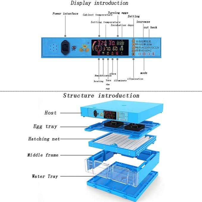 320 Eggs Incubator Automatically Turning Digital Fully Poultry Hatcher Machine Hatching Ducks Goose Pigeon Quail Temperature Humidity Control