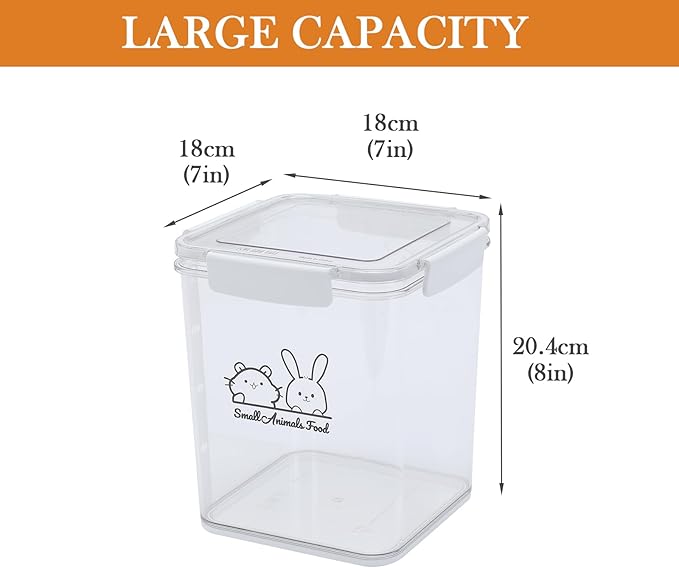 Small Animal Food Storage Box,Airtight Pet Food Storage Containers with Scoop,4L Guinea Pig Food Container Storage Keep Fresh,Animal Food Containers for Hamster/Rabbit Dry Food Containers(Clear)