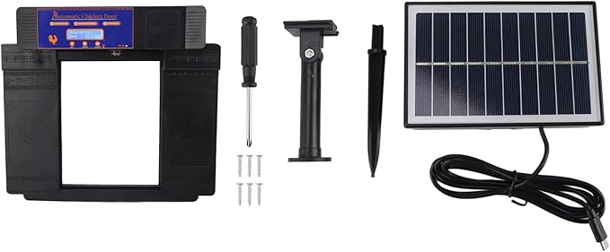 Pilipane Automatic Chicken Coop Door Opener Solar Powered Timer Anti Pinch IP45 Poultry Coop Door for Chickens Ducks Geese Plastic 403x365x85mm (Black)