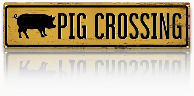 Rustic Farmhouse Metal Tin Sign, Pig Crossing Sign, Vintage Animal Road Signs for Porch, Yard, and Farmhouse, Animal Crossing Warning Signs, Perfect for Garden and Road, 15.7 x 3.9 inches
