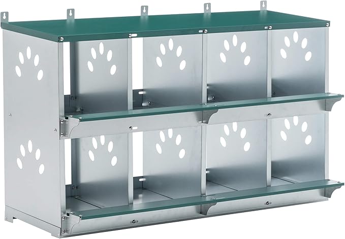 8 Compartment Chicken Nesting Boxes for Laying Eggs, Metal Poultry Nest Box Wall Mount for Chickens, Hens, Large Vented Holes Chicken Coop Box Green (8 Holes)