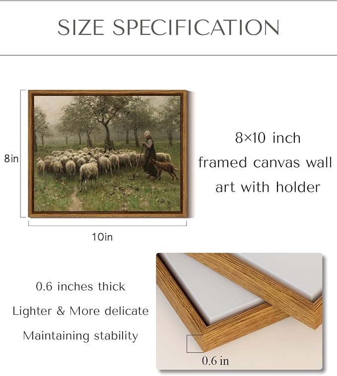 InSimSea Framed Canvas Wall Art, Sheep on the Meadow Oil Painting Prints, Aesthetic Room Decor, Farmhouse & Christian Wall Art, 8x10in