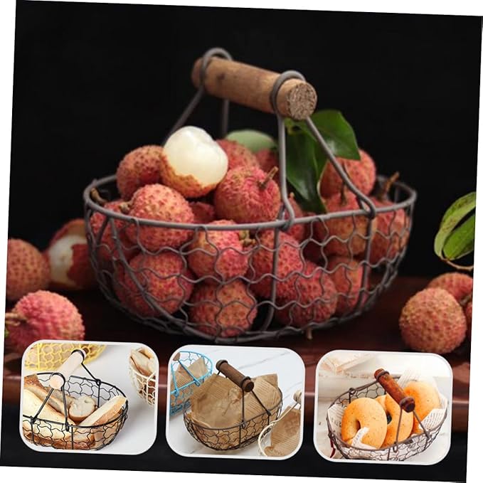 UPKOCH Large Retro Storage Basket Creative Wire Holder for Fresh Eggs Vintage Style Container with Handle Farmhouse Decorative Storage Solution for Kitchen and Countertop