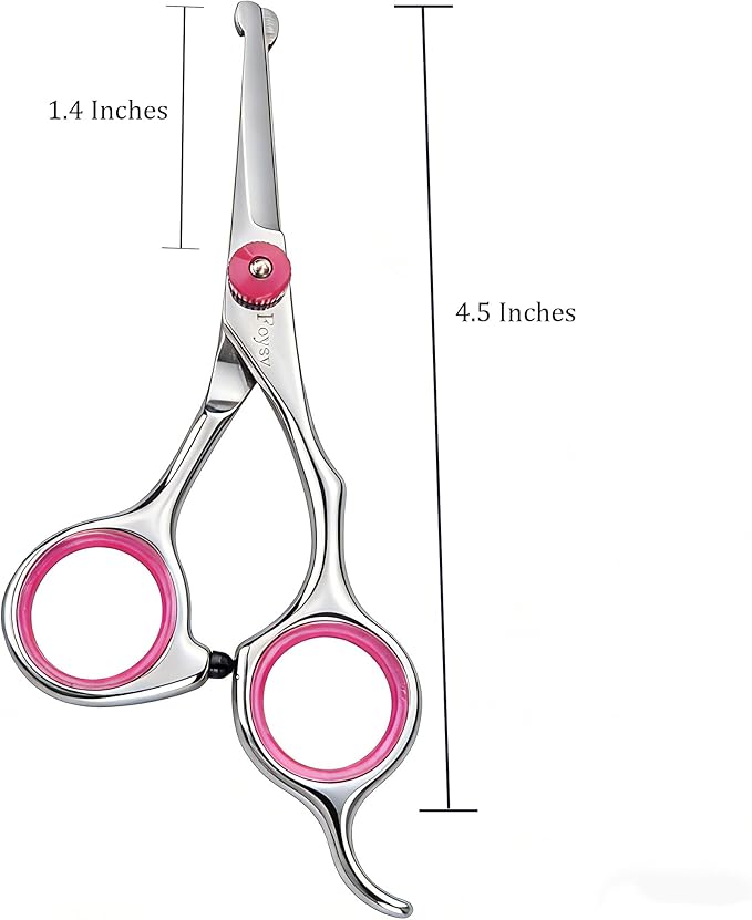 4.5 Inch Dog Grooming Scissors with Safety Round Tips, Fcysy Small Pet Hair Trimming Scissors for Face, Eyes, Ears, Nose & Paws, Professional Puppy Grooming Shears for Dogs & Cats- Pink