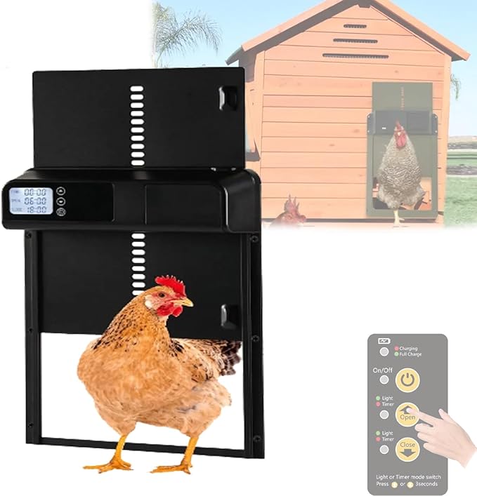 Anti-Pinch Sensor Chicken House Door,Solar Timer Chicken House Door,Programmable With Button,3 Aa Battery,With Solar Panel And Remote Control Coop Door,328 * 244 * 50mm