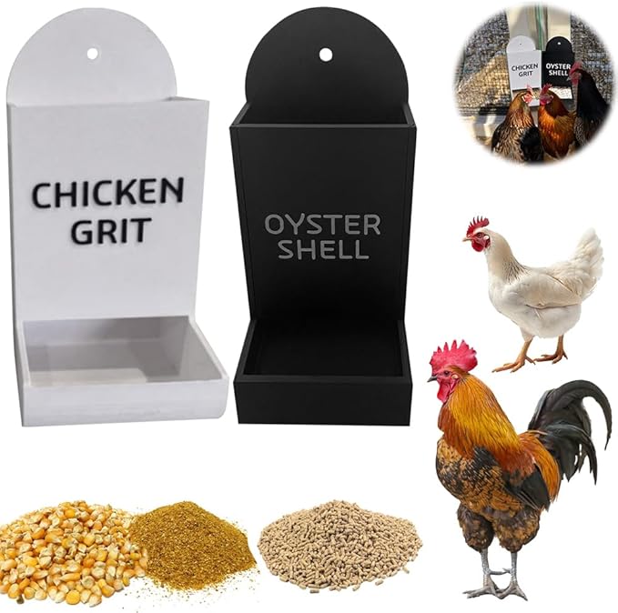 Chicken Oyster Shell and Grit Feeder, Hanging Chicken Feeder Trough, Oyster Shell Feeders for Chickens, Chicken Coop Accessories, Gravity Poultry Feeder, Automatic Chicken Feeders (Set B)