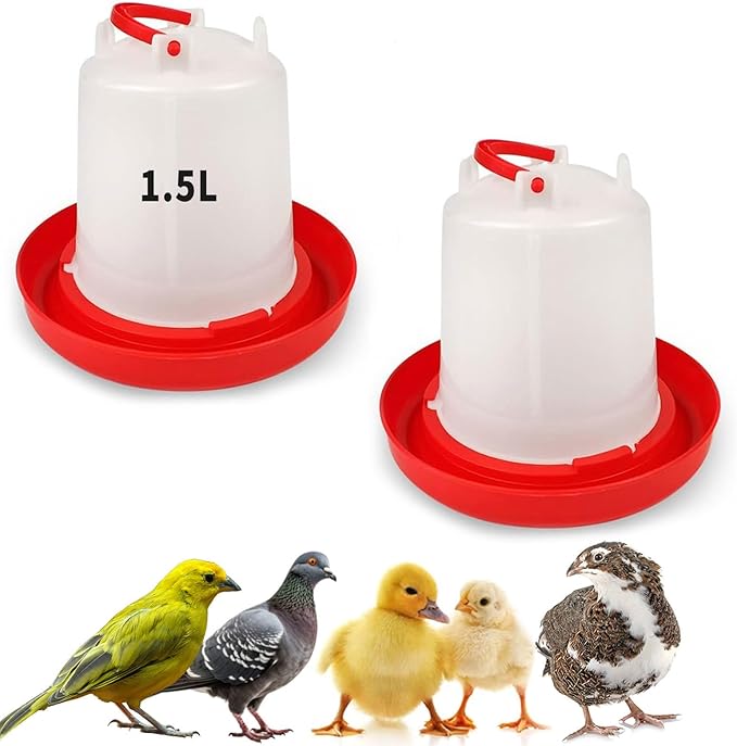 2 Pack 1.5L Chick Waterer with Handle – Poultry Drinker Set for Chicks, Ducks, Turkeys, and Small Farm Birds | Plastic Water Dispenser for Coop