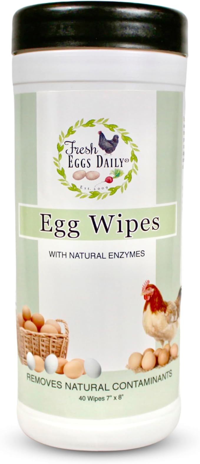 Fresh Eggs Daily Egg Wipes – Enzyme-Based Egg Cleaner for Backyard Chickens, No Rinse Needed, Natural Enzyme Formula – 40 Natural Cleaning Wipes