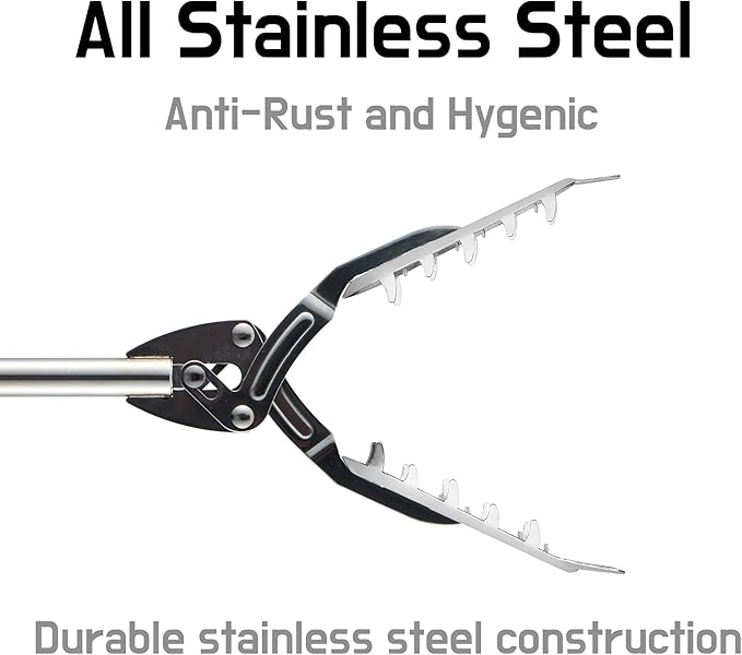 FTH Premium Stainless Steel Grabber Reacher Pickup Tool Heavy Duty Trash Picker Log BBQ Fireplace pits Snake Tongs (41 inch)