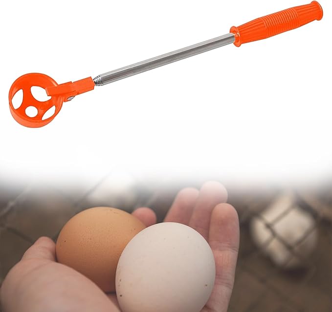 Egg Grabber - Egg Picker - Extendable Stainless Long Grabber Reacher Tool for Egg / Nut ,Outdoor Egg Extender Grabber Tools,Multifunctional Egg Collector for Coop, Poultry Nest, and Farm Use (Orange)