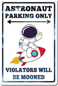 Astronaut Space Parking Only Sign Decor, Outer Space Gifts for Boys Kids Themed Bedroom Room Wall Decorations 12x8 inches Metal Tin sign Stickers Decal Stuff, Home Decor