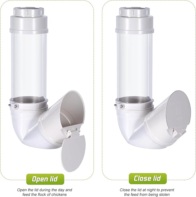 Automatic Chicken Feeder No Waste,6lb Capacity Large PVC Poultry Gravity Feeder with Lid and Visual Tube,Poultry Hanging Chicken Coop Feeder Port for Quails,Ducks,Turkeys,Geese