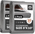 RAINDEWAY Tarps Heavy Duty Waterproof 8x10 Feet(2 Pack),10Mil Thick Multipurpose Poly Tarp Cover with Metal Grommets and Reinforced Edges,Silver/Brown Tarp