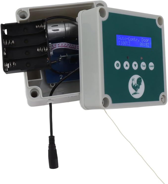 Automatic Chicken Coop Door Opener Kit, Timer & Light Sensor Controller with Remote (50m Range), IP44 Weatherproof Motor for Poultry House, Battery Backup Compatible