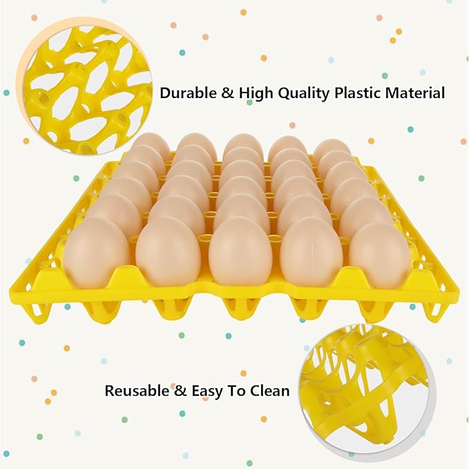 DAJAVE 12 Pack Plastic Egg Tray, Yellow Egg Crates 30-Eggs Flats for Home Chicken Farmers, Stackable Eggs Cartons Flats Hold Multiple Egg for Packing, Storage, Shipping