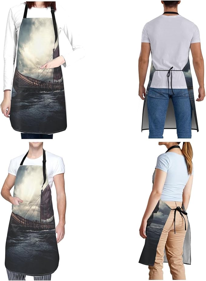Kitchen Aprons for Men Women Waterproof Apron with 2 Pockets Whale Tail Apron Adjustable Bib Aprons