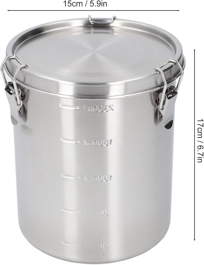 Stainless Steel Dog Food Storage Container with Airtight Lid and Locking Clamp Large Leak Proof Metal Dog Cat Food Container for Rice Cereral Grain Flour (2500ML)