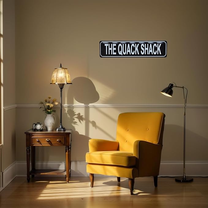 Quack Shack Retro Metal Tin Sign - Duck Waterfowl Chicken Coop Decor, Rustic Street Sign, Door Name Plate Plaque for Farmhouse Pub, Bar, Home Wall Art 16x4 Inch (black)