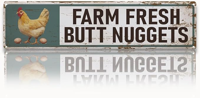 Farm Decor, Farm Fresh Butt Nuggets Sign, 15.8x4 inches, Chicken Metal Tin Signs, Retro Aluminum Sign for Home Garden Outdoor Yard Farmhouse, Vintage Wall Decor Art