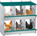 Rustproof Galvanized Steel Build - Chicken Nesting Box for Small Animals - 6 Compartments, Large Vented Holes, Easy Clean, Secure Egg Collection, Wall-Mounted - Green, 6 Compartments ZW