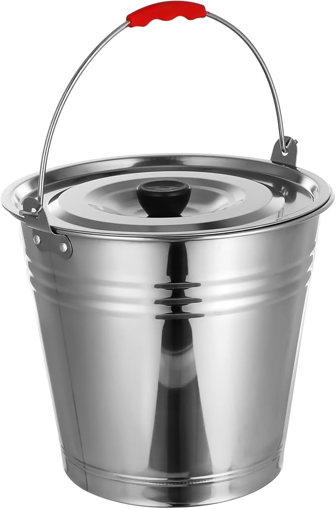 1pc Utility Bucket Stainless Steel Folding Lid Milk and Water Storage Household Use