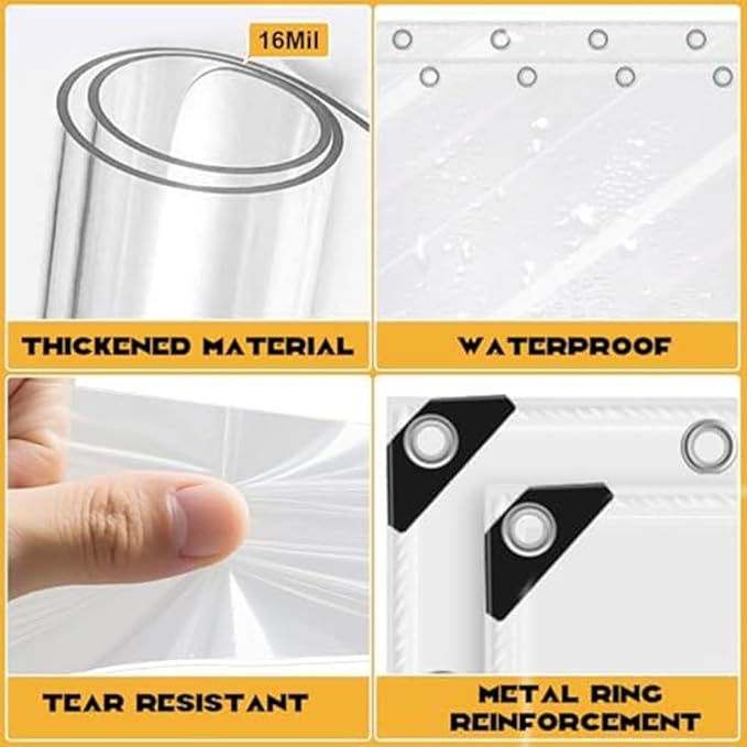 Built to last chicken tarp with transparent finish and 16mm vinyl composition to handle continuous exposure to precipitation and temperature swings