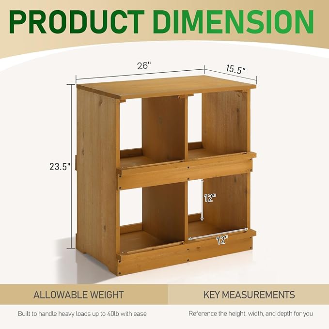 Outvita Nesting Boxes for Chickens 4 Compartments, Wood Chicken Nesting Box Wall Mount, Versatile Use Nest Box for Chicken Coop, Easy to Assemble for Chicken, Hens, Ducks