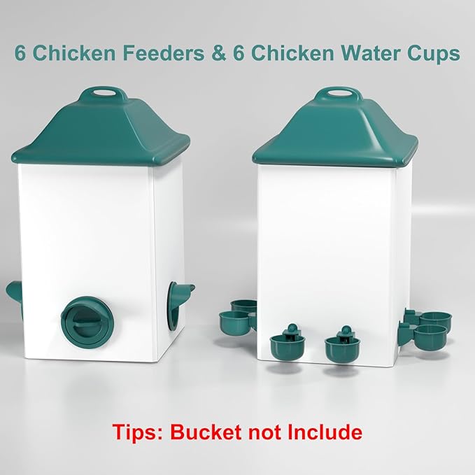 Chicken Feeder No Waste Automatic Poultry Feeder Port Kit Chicken Feeders and Waterer Set 6 Chicken Feeders Ports with 6 Chicken Water Cups