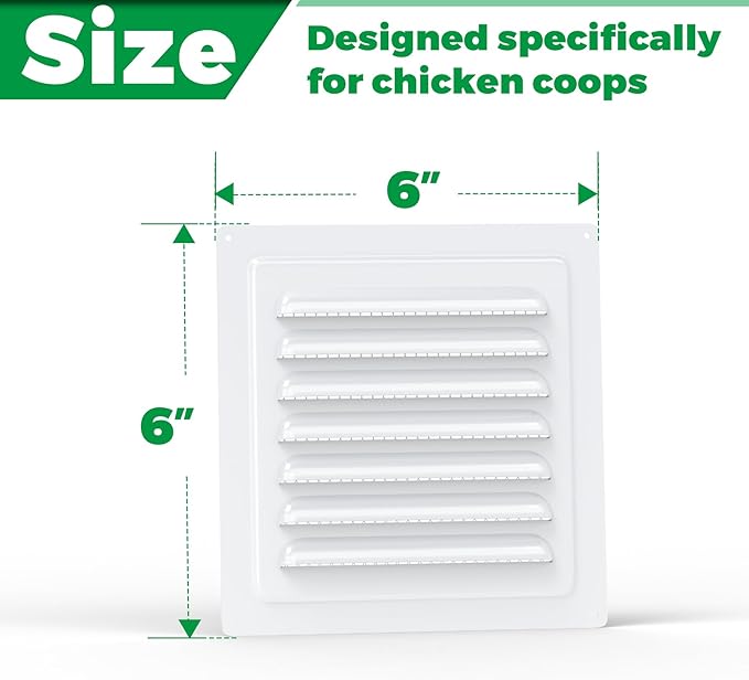 Forestchill Air Vent Louver for Chicken Coop, 6" x 6" Air Vent Grille with Built in Screen Mesh, Louvered Exhaust Grille for Chicken Coops Ventilation, White