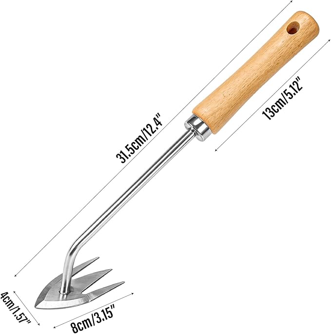 Manual Weed Remover Tool, Deweeder Hand Tool for Lawn and Garden, Upgrade 2026 Pulling Uprooting Weeding 3 Tooth Puller, Stainless Steel Weeder for Gardening Backyard Farm Plant, Durable Wooden Handle