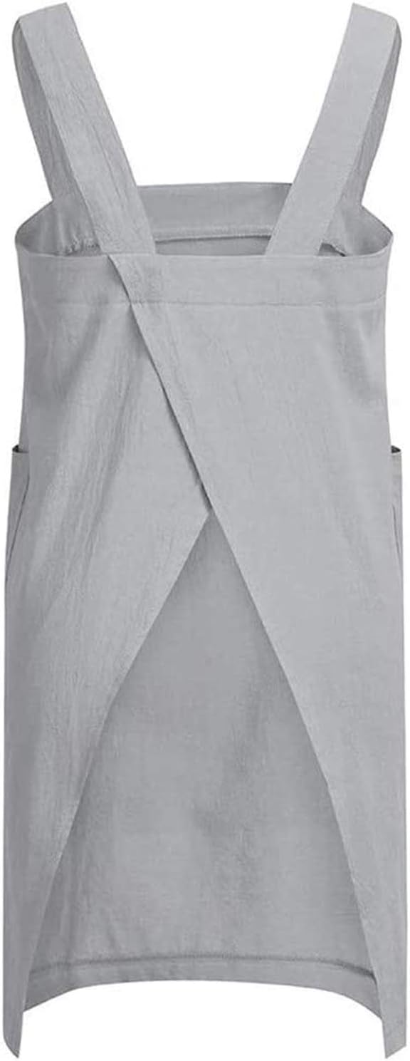 Cotton Linen Apron Cross Back Apron for Women with Pockets Pinafore Dress for Baking Cooking