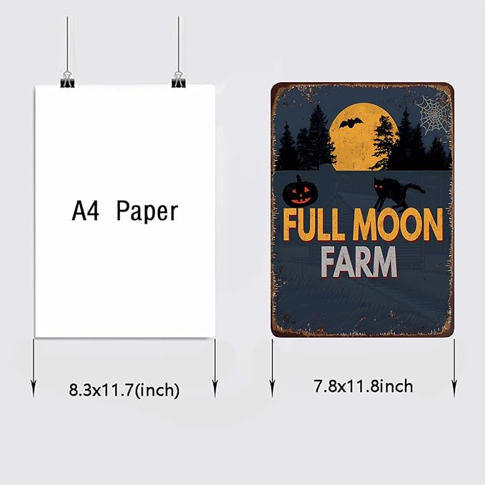 Rustic Farm Full Moon Metal Sign Vintage Style Halloween Wall Decor for Farmhouse Gift 12x8 Inches