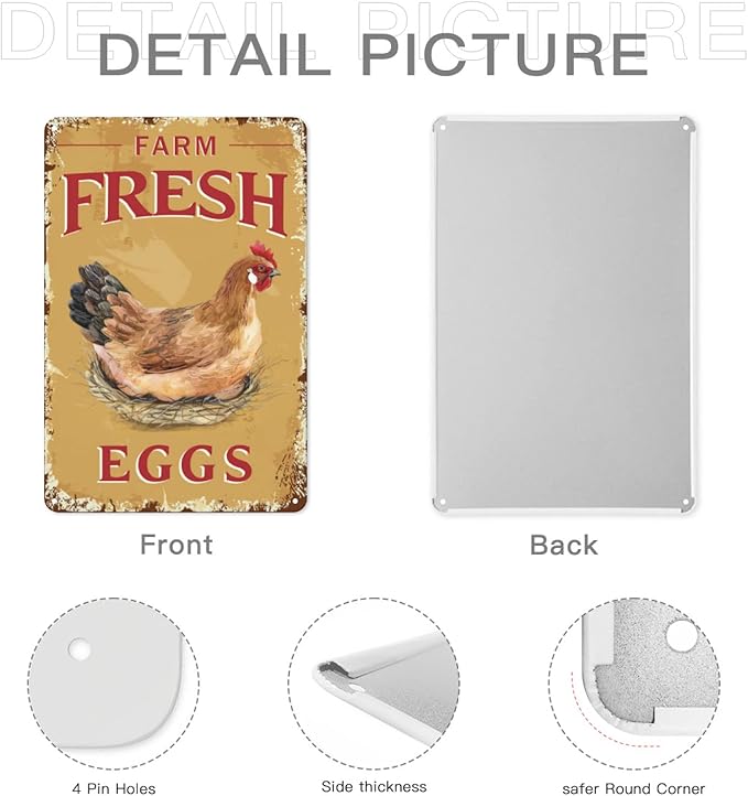 Chicken Signs for Coop - Metal Decor Bundle 6 Pieces Funny Garden Office Craft Room Living Room Wall Art Hanging for Backyard Man Cave 8x12inch