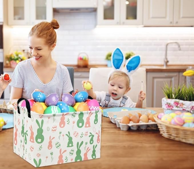 Rectangular 3Pack Easter Baskets Gift Bins Empty Pink Bunny Kids Storage Basket Baby Boy Baskets Kids Toy Storage Bin Organizer Box.(3Pack Easter Basket)