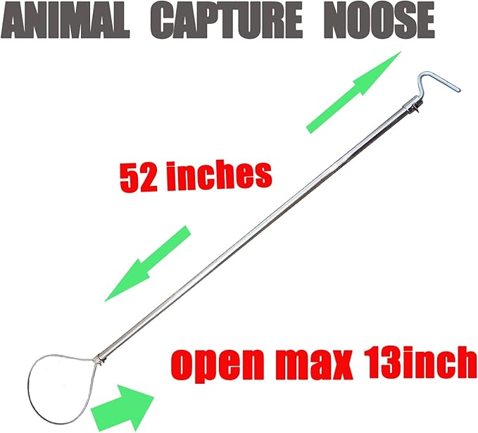 52'' Alligator Catch Pole Extra Long Control Tool Capture Noose Stainless Steel Catching and Releasing Trap for Dogs Wolves Goats Catching Game Finders