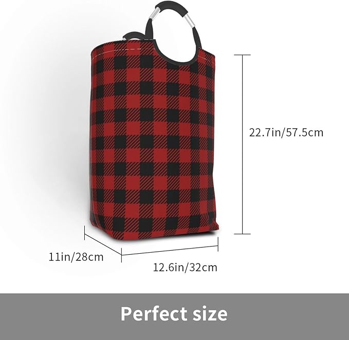 Red Buffalo Plaid Laundry Basket Red Black Checkered Foldable Laundry Hamper Vintage Collapsible Laundry Baskets with Handles Clothes Hamper Laundry Tote Bag for Dorm Family Storage Bin 50L