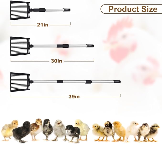 Mity rain Chicken Coop Accessories, 3 in 1 Adjustable Chicken Scooper for Cleaning, Sifting Shovel for Chicken Coop Separating Poo and Debris from Sand, Chicken Litter Scoop Supplies