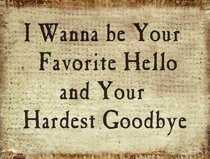 Farmisms 4x3 Inspirational Wooden Rustic Country Signs for Country Farm Living –I Want to Be Your Favorite Hello, and Your Hardest Goodbye.