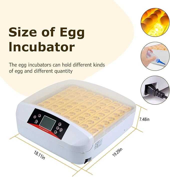 42-56 Egg Incubator with Smart Alarms - Egg Incubator with Auto Turning, Temp Control and Humidity Display, LED Candler Incubator for Chicken, Duck, Goose, Quail, Bird Eggs (56s)