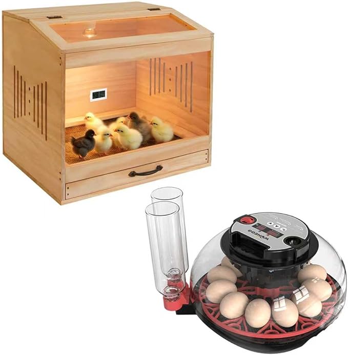 Wooden Chicken Brooder Kit & Automatic Incubator - Complete Poultry Raising Starter Solution, from Hatching to Brooding!