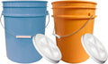 House Naturals 5 Gallon Food Grade BPA Free Made in USA Bucket Pail with Air Tight Double Gasket Screw On Lid (Pack of 2), Light Blue and Orange